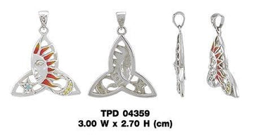 Enameled Celtic Sun on Trinity Knot Sterling Silver with Gemstone Pendant TPD4359 - Jewelry